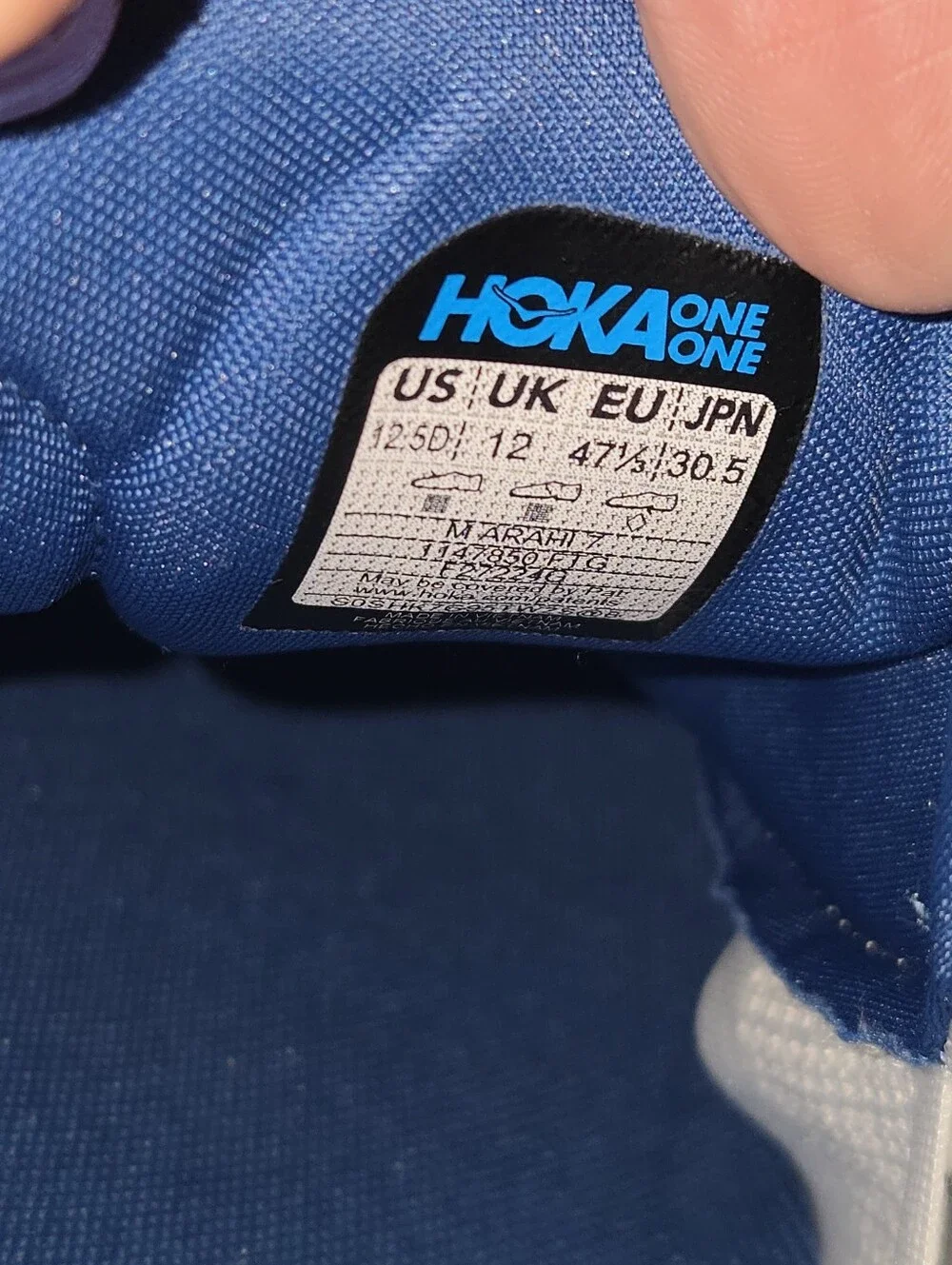 Hoka One One White and Navy Athletic Running Shoes with Gold Logo